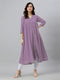 Lavender Dobby Chiffon Woven Design Front Slit Flared Kurta